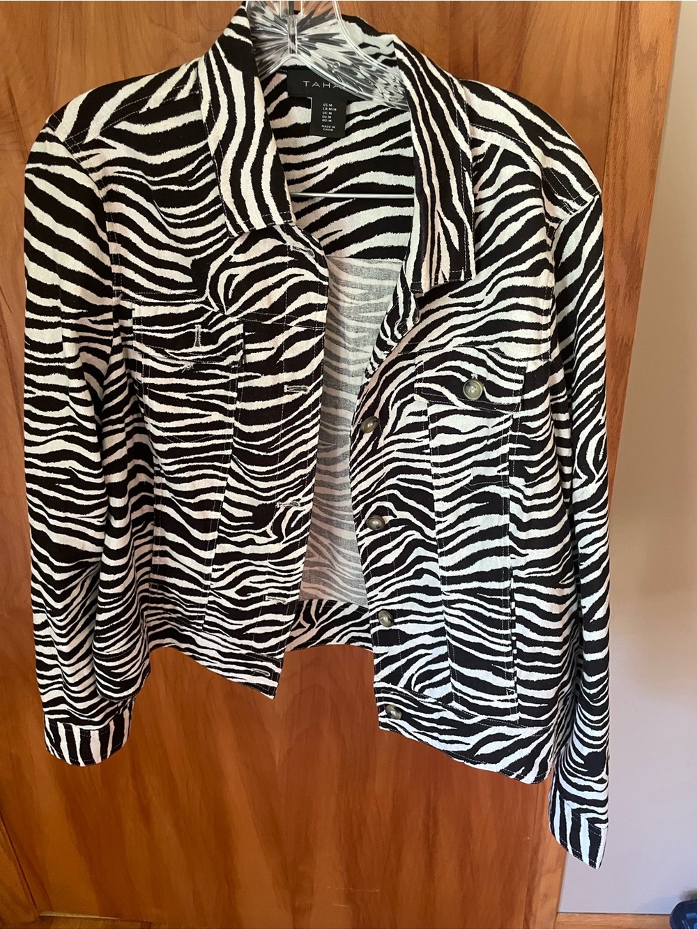 Tahari Black and White Zebra-Print Denim Jacket